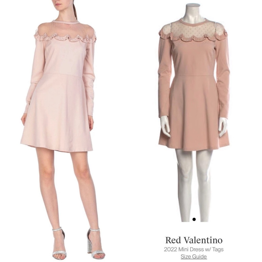 Red Valentino L Point D’esprit-Paneled Ruffled Ponte Mini Dress Nudo Blush Pink - Picture 2 of 10
